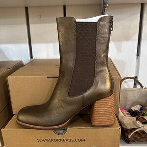 Kork-Ease Olive Leather Heeled Boots